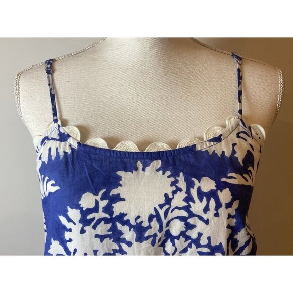 Juliet Dunn London Dress Drop Waist Blue White Rick Rack Trim Size 2 6/8 - Picture 3 of 6